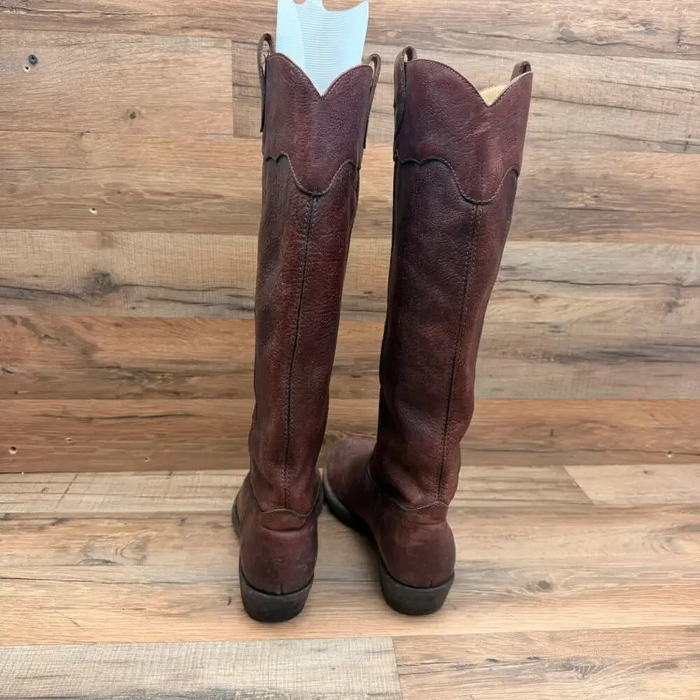 FRYE Carson Lug size 8.5B  Brown Leather campus Riding Boots 77203